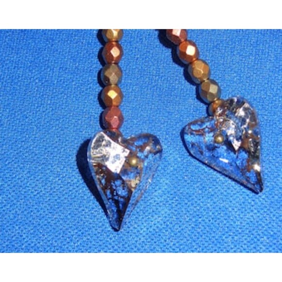 Golden glitz beaded Swarovski crystal gold foil heart earrings - Picture 2 of 3